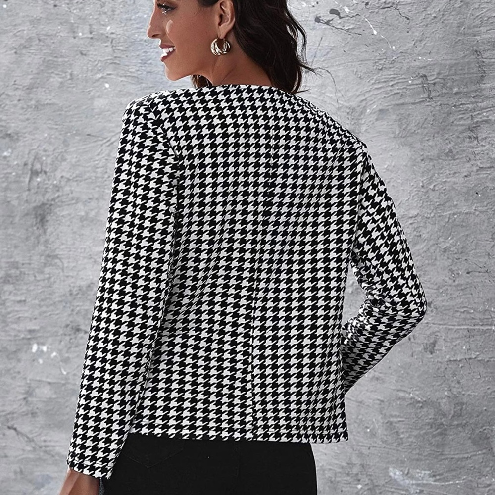 Crop Jacket Houndstooth Pattern - image 2